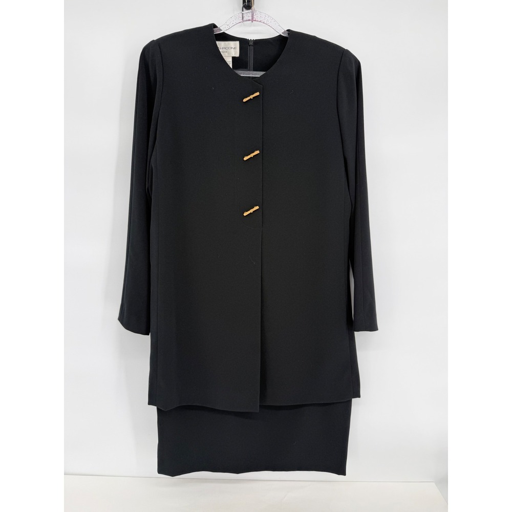 Evan-Picone Black Layered Sheath Dress Gold Toggle Accents Womens Sz 10 Vintage